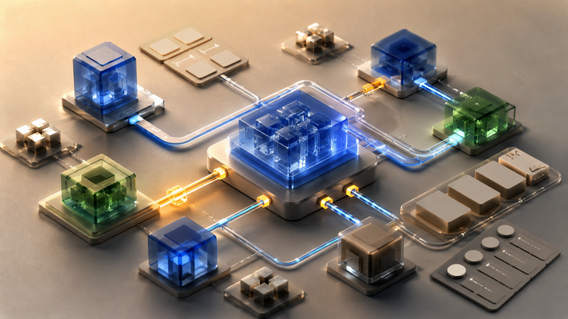 Abstract modular software integration network with connected dependency paths